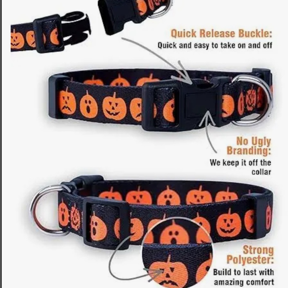 Set of (3) New Native Pup Halloween Dog Collar with Pumpkin Design - Picture 4 of 5